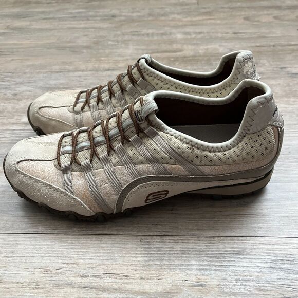 Vintage Y2K Skechers Slip On Lace Up Faux Suede Leather Cream Brown 8.5M 2000s - Picture 4 of 8
